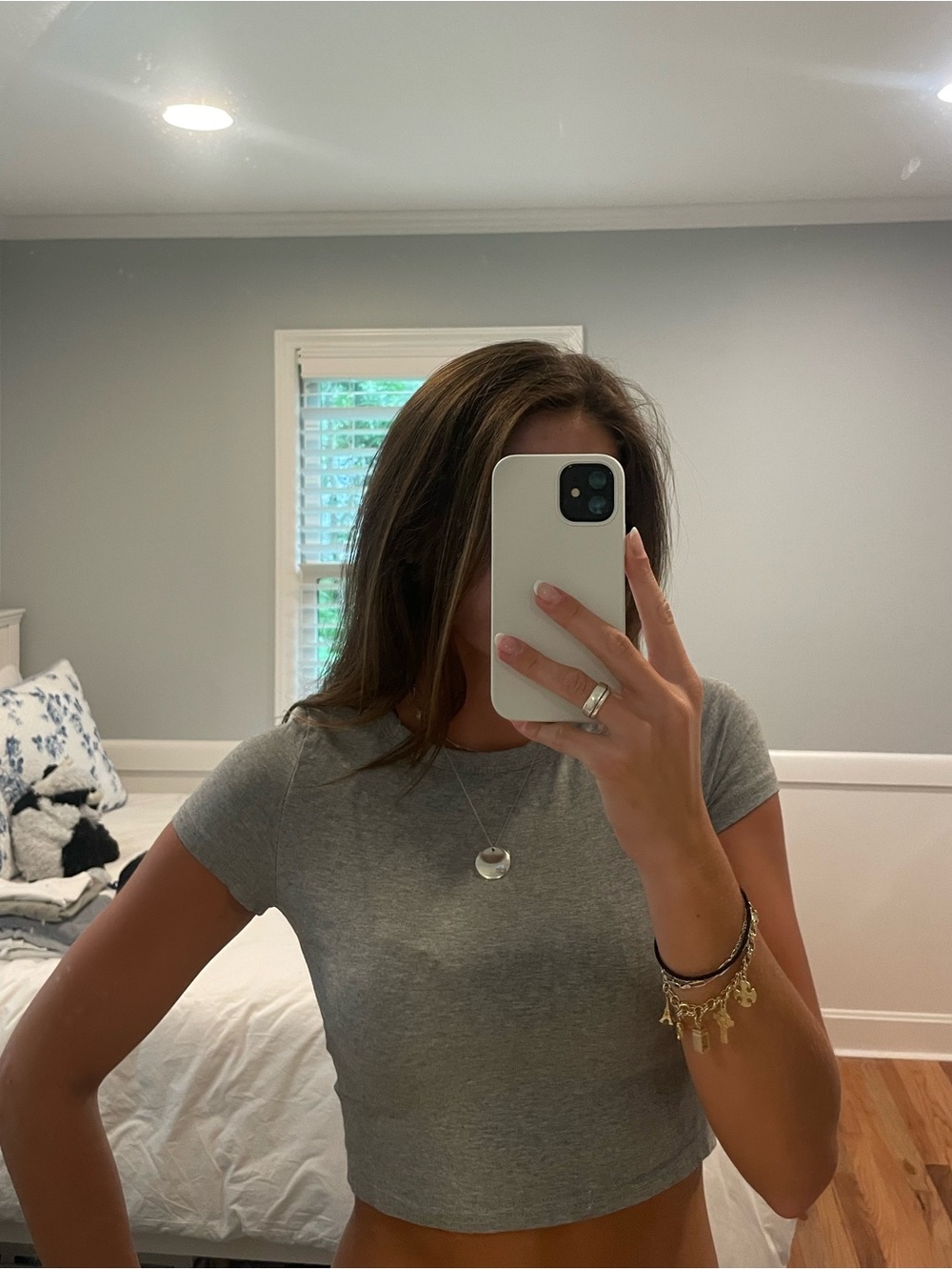 Gray Short Sleeve Cropped Crewneck Top